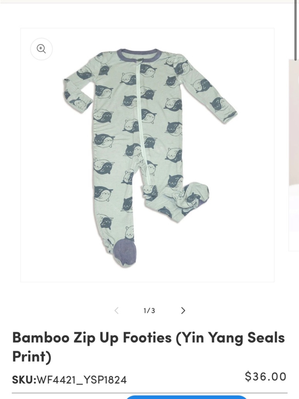 Bamboo Zip-Up Footie One-Piece (Light Green Yin Yang Seals)